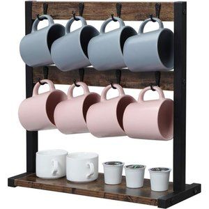 Vintage Wooden Coffee Cup Stand Cup Holder Shelf 2 Tier Coffee Cup Countertop